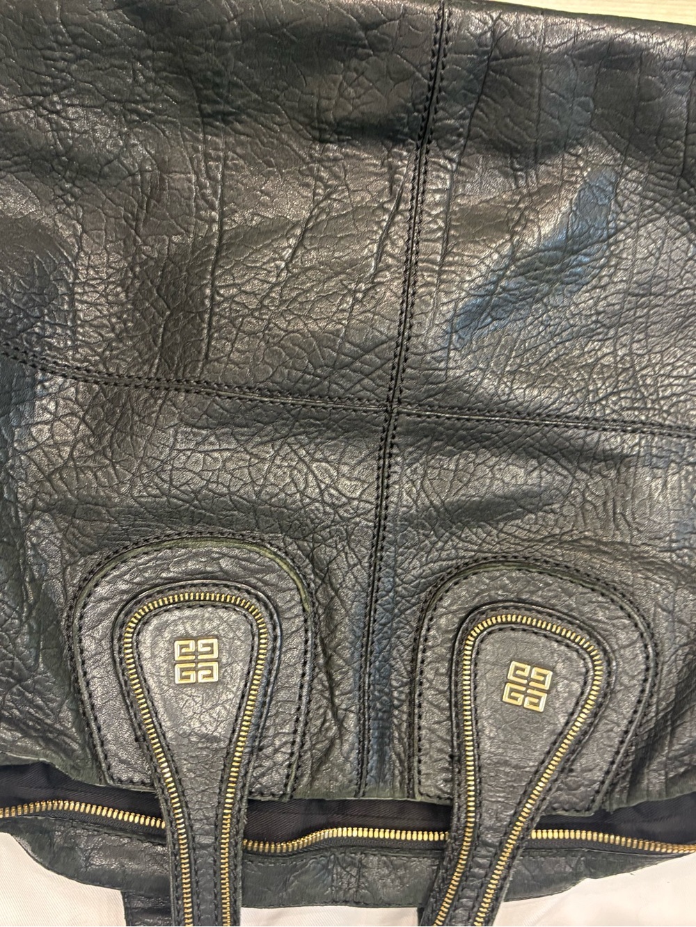Givenchy Nightingale Black Textured Leather Tote with Gold Logo Accents - Picture 7 of 7